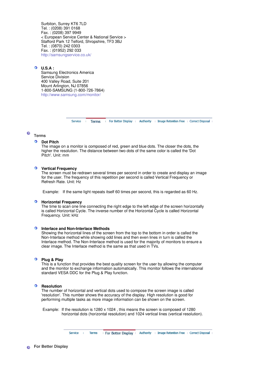 Samsung LS17HJBQHV/SAI, LS17HJBQHV/XSG, LS19HJBQHV/SAI manual Terms, For Better Display 