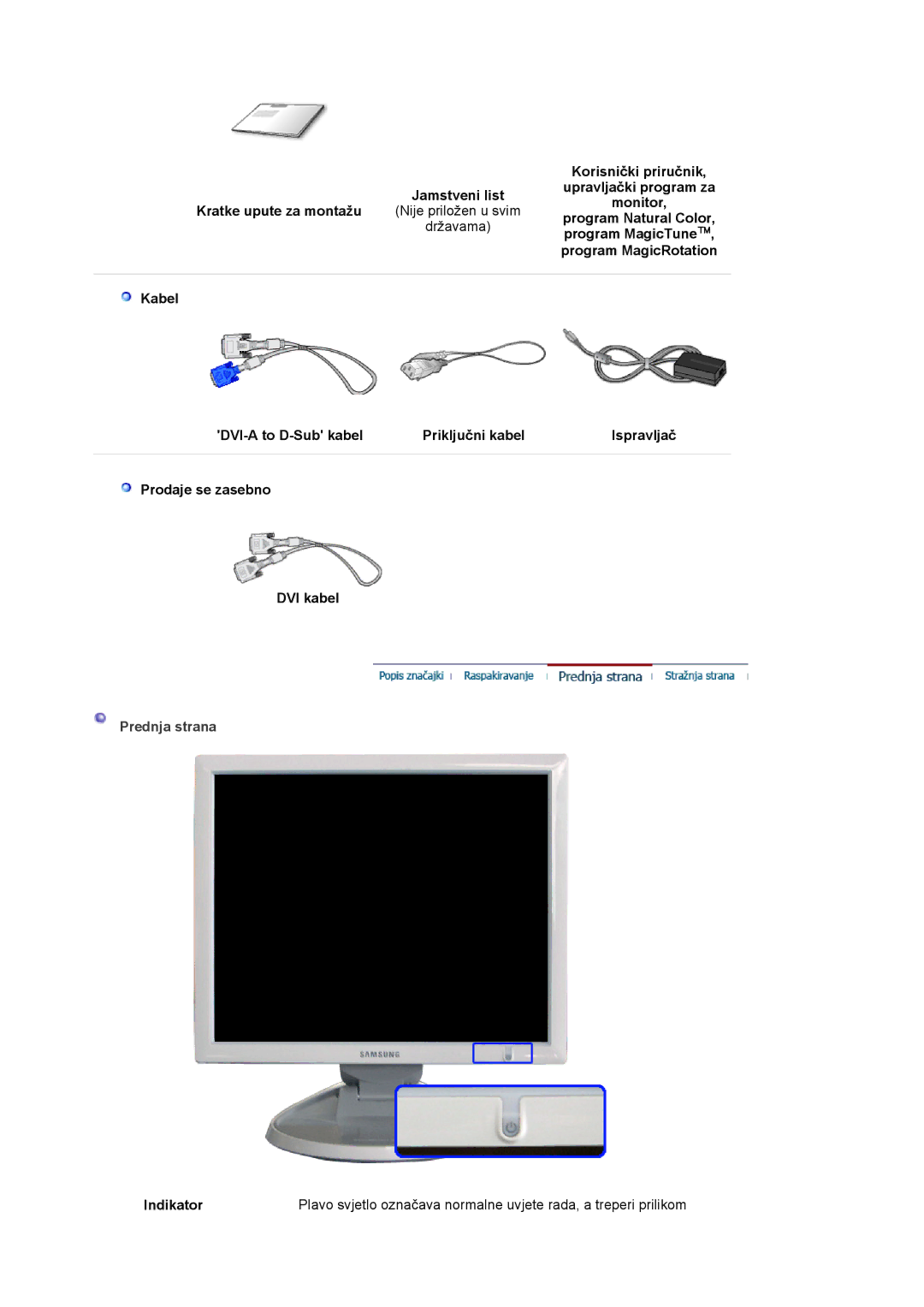 Samsung LS17HJDQHV/EDC, LS19HJDQHV/EDC, LS17HJDQFV/EDC manual Prednja strana 