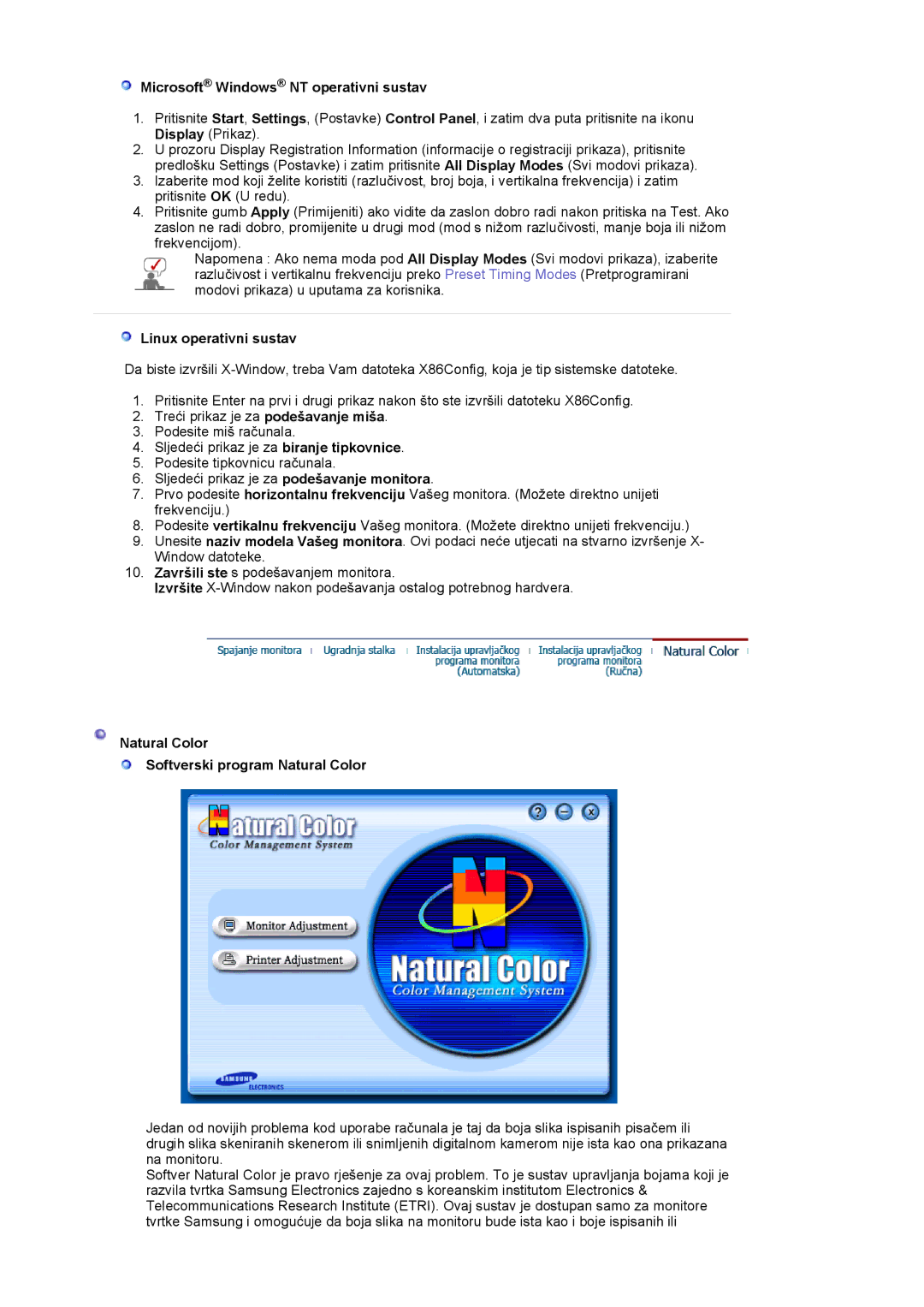 Samsung LS19HJDQHV/EDC, LS17HJDQHV/EDC, LS17HJDQFV/EDC manual Microsoft Windows NT operativni sustav, Linux operativni sustav 