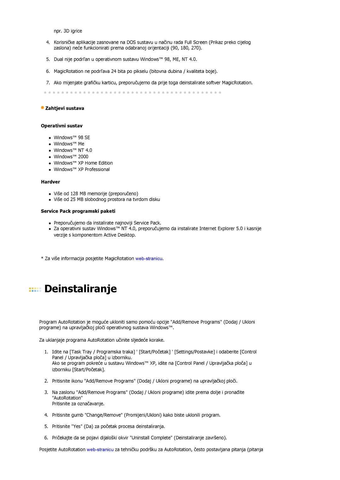 Samsung LS19HJDQHV/EDC, LS17HJDQHV/EDC, LS17HJDQFV/EDC Zahtjevi sustava Operativni sustav, Service Pack programski paketi 