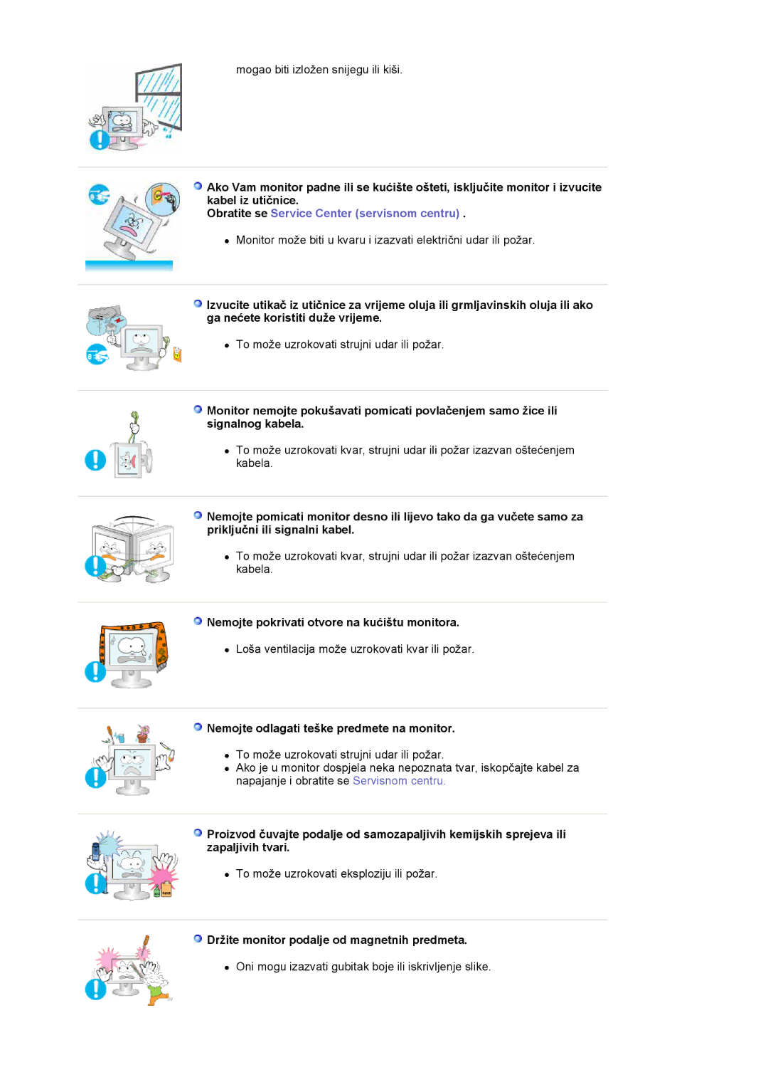 Samsung LS19HJDQHV/EDC manual Nemojte pokrivati otvore na kućištu monitora, Nemojte odlagati teške predmete na monitor 