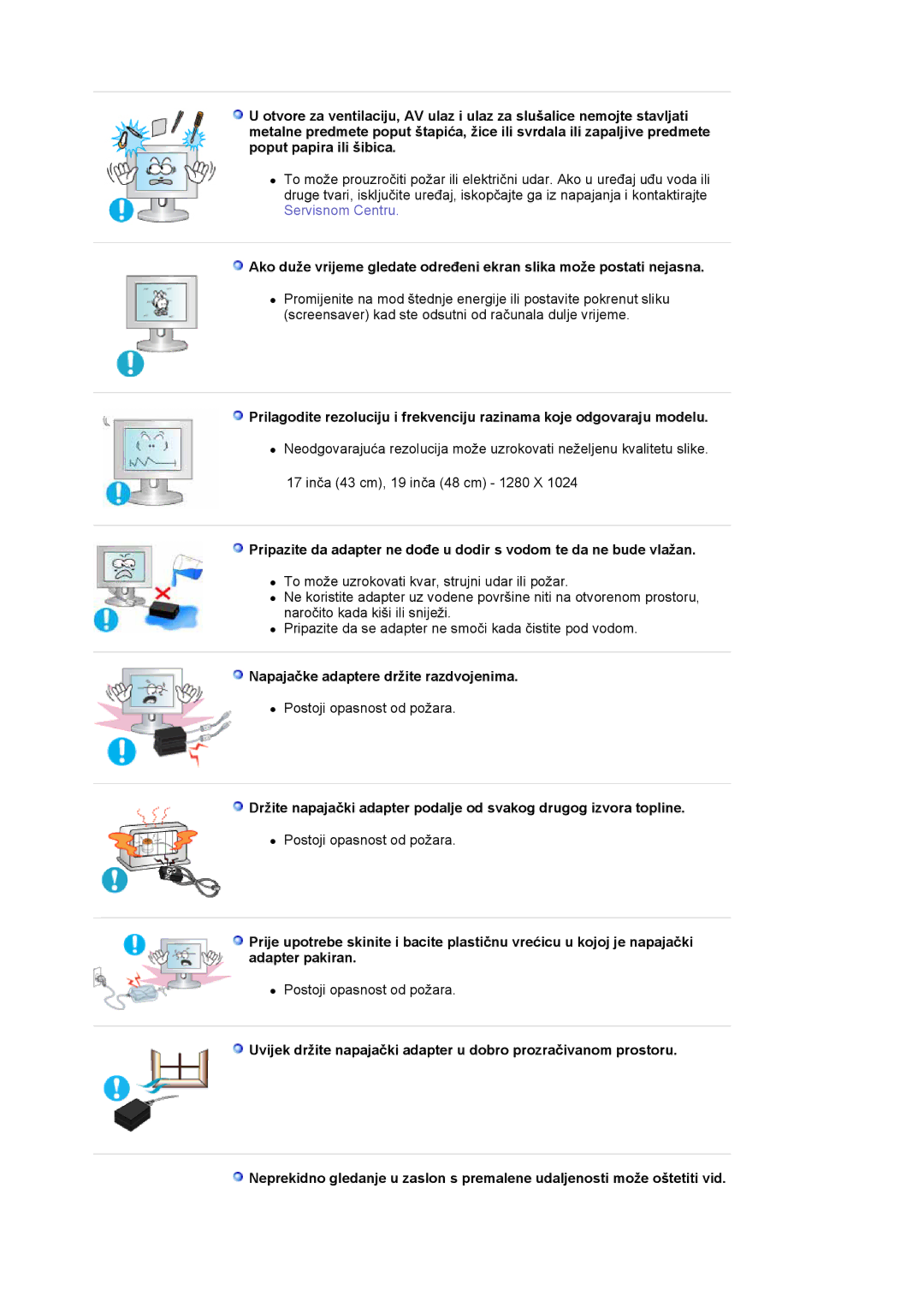 Samsung LS17HJDQFV/EDC, LS17HJDQHV/EDC, LS19HJDQHV/EDC manual Napajačke adaptere držite razdvojenima 