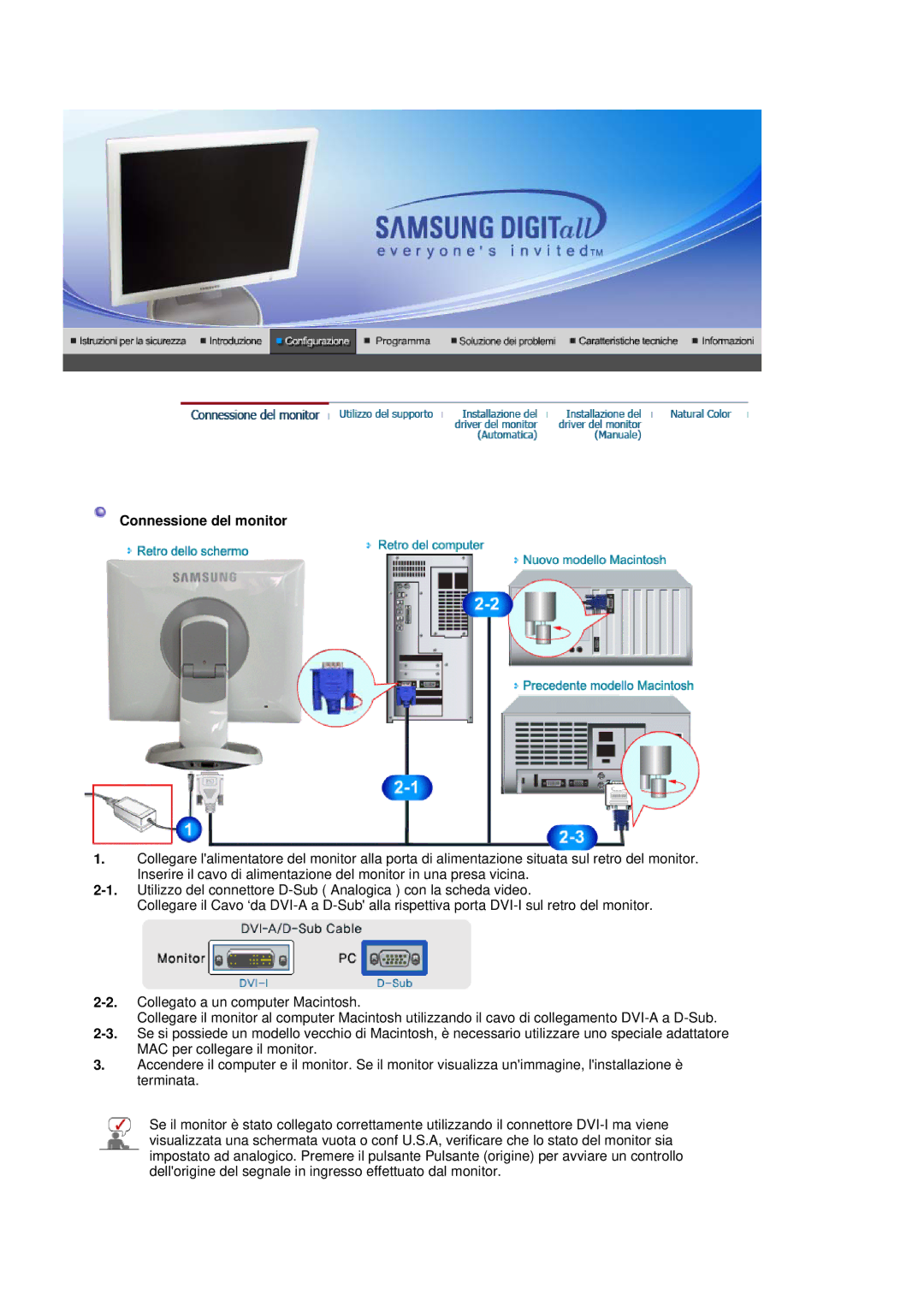 Samsung LS19HJDQHV/XSE, LS17HJDQHV/EDC, LS19HJDQHV/EDC manual Connessione del monitor 