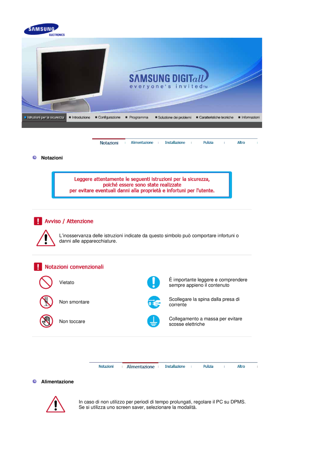 Samsung LS19HJDQHV/XSE, LS17HJDQHV/EDC, LS19HJDQHV/EDC manual Notazioni, Alimentazione 