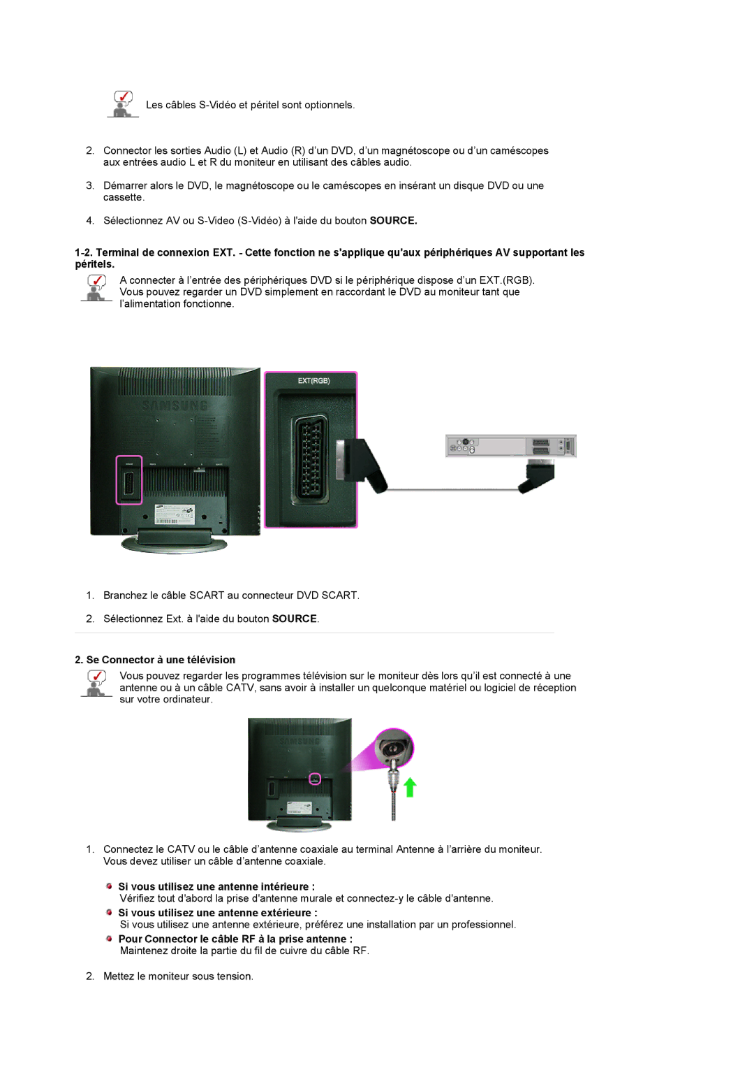 Samsung LS17MCASS/EDC manual Se Connector à une télévision, Si vous utilisez une antenne intérieure 
