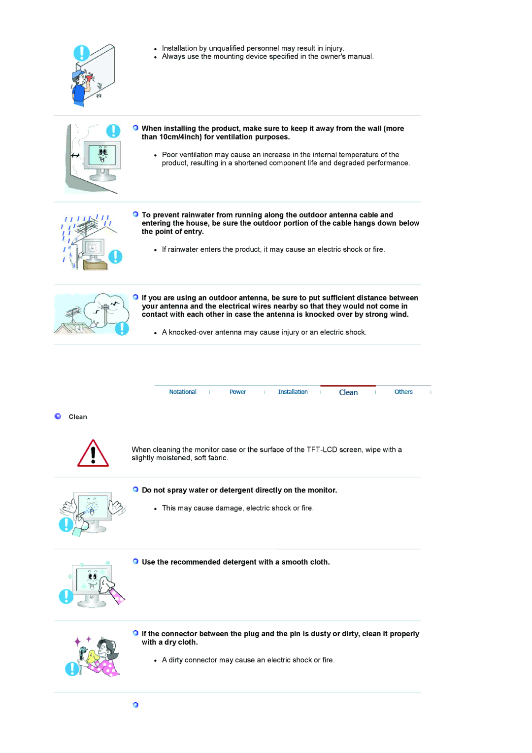 Samsung LS17MCASS/EDC manual Do not spray water or detergent directly on the monitor 