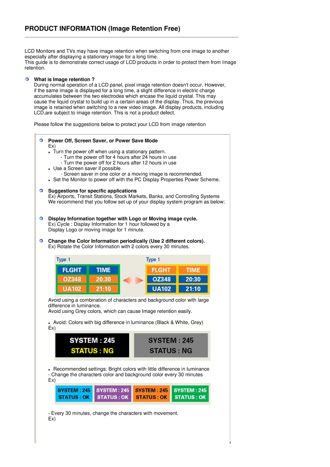 Samsung LS17MCASS/EDC manual Product Information Image Retention Free 