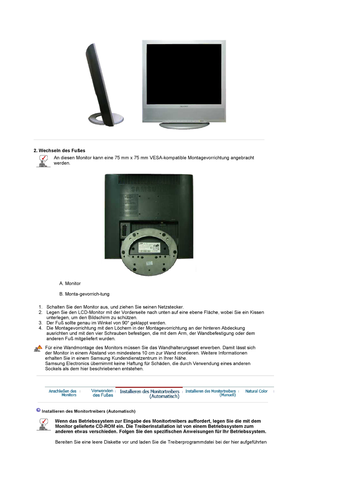 Samsung LS17MCASS/EDC manual Wechseln des Fußes 