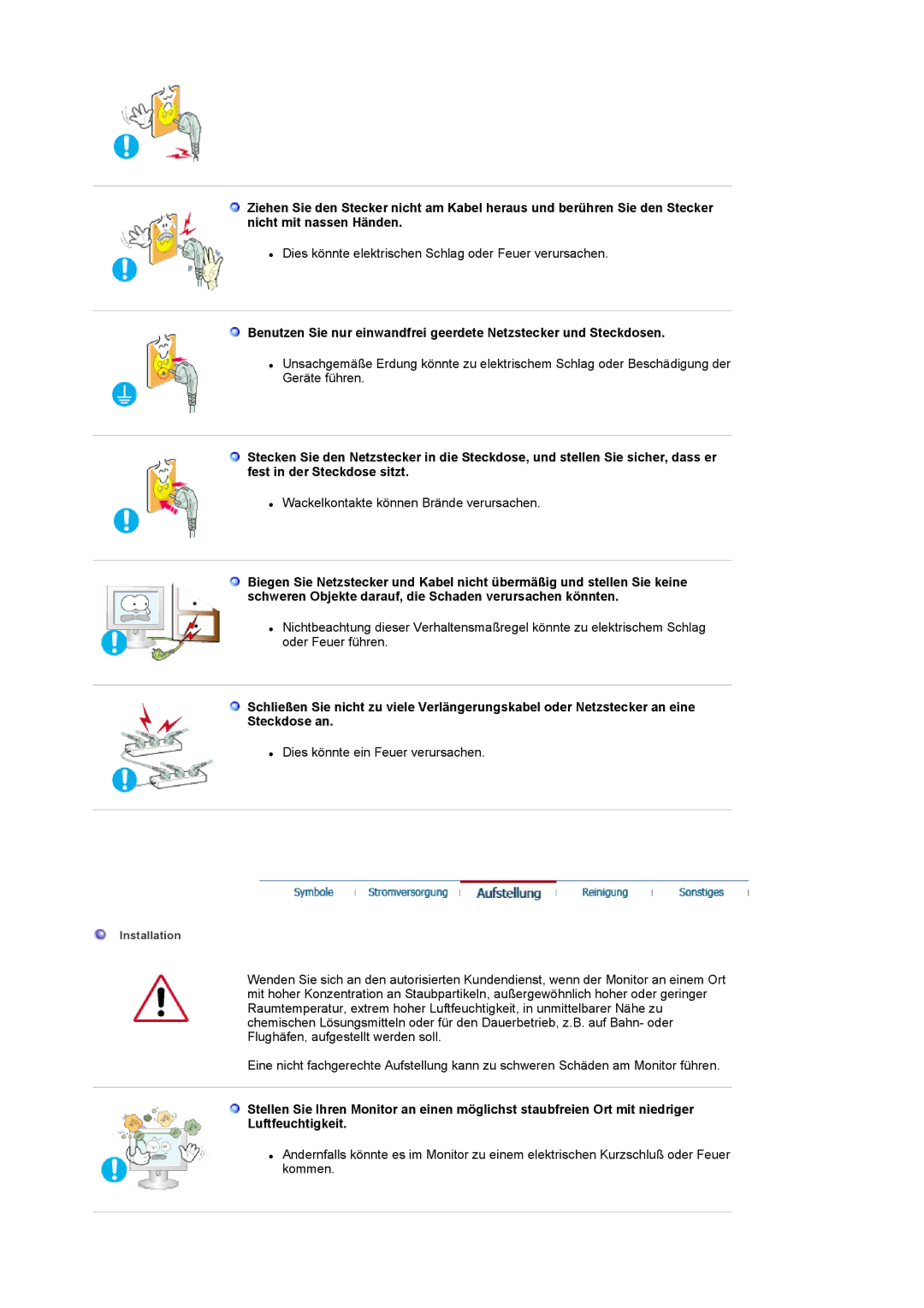 Samsung LS17MCASS/EDC manual Wackelkontakte können Brände verursachen 