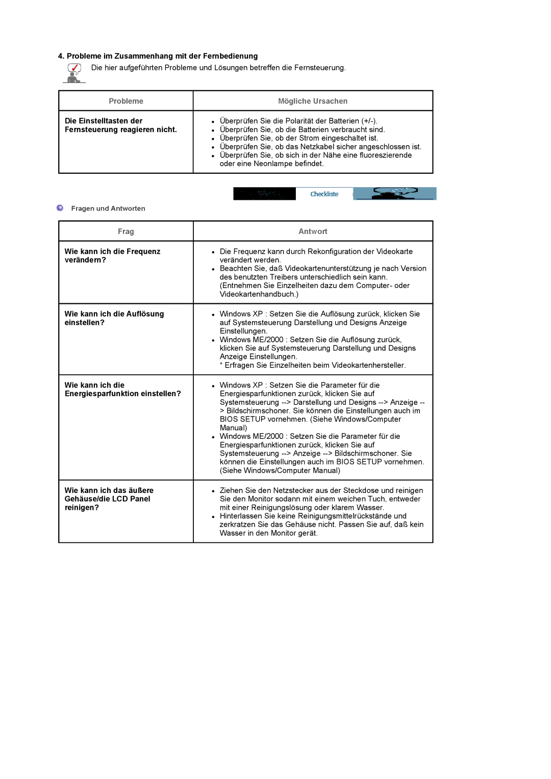 Samsung LS17MCASS/EDC Probleme im Zusammenhang mit der Fernbedienung, Wie kann ich die, Energiesparfunktion einstellen? 