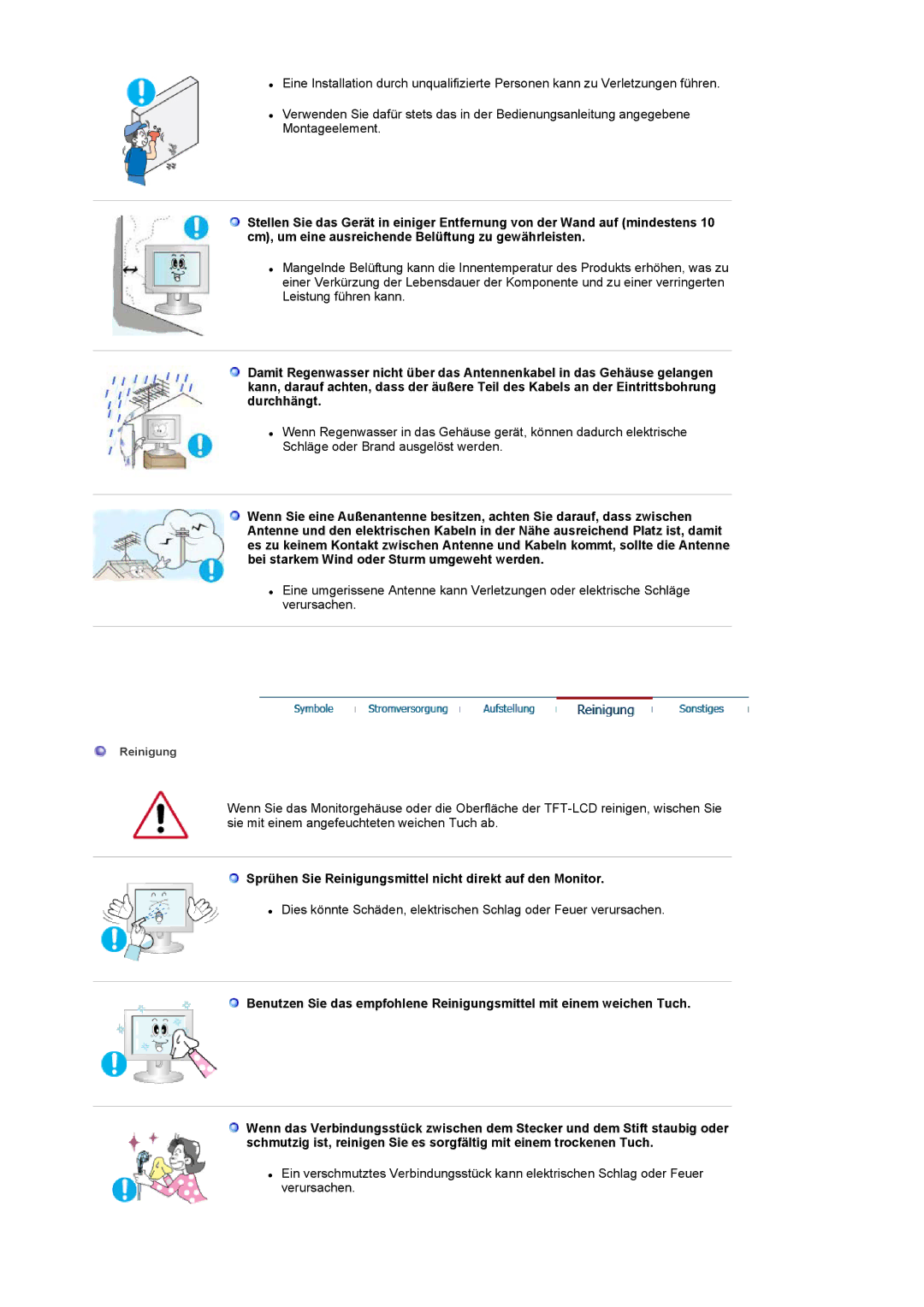 Samsung LS17MCASS/EDC manual Sprühen Sie Reinigungsmittel nicht direkt auf den Monitor 