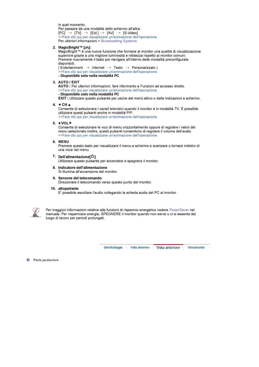 Samsung LS17MCASS/EDC manual Disponibile solo nella modalità PC, Auto / Exit, Indicatore dellalimentazione 