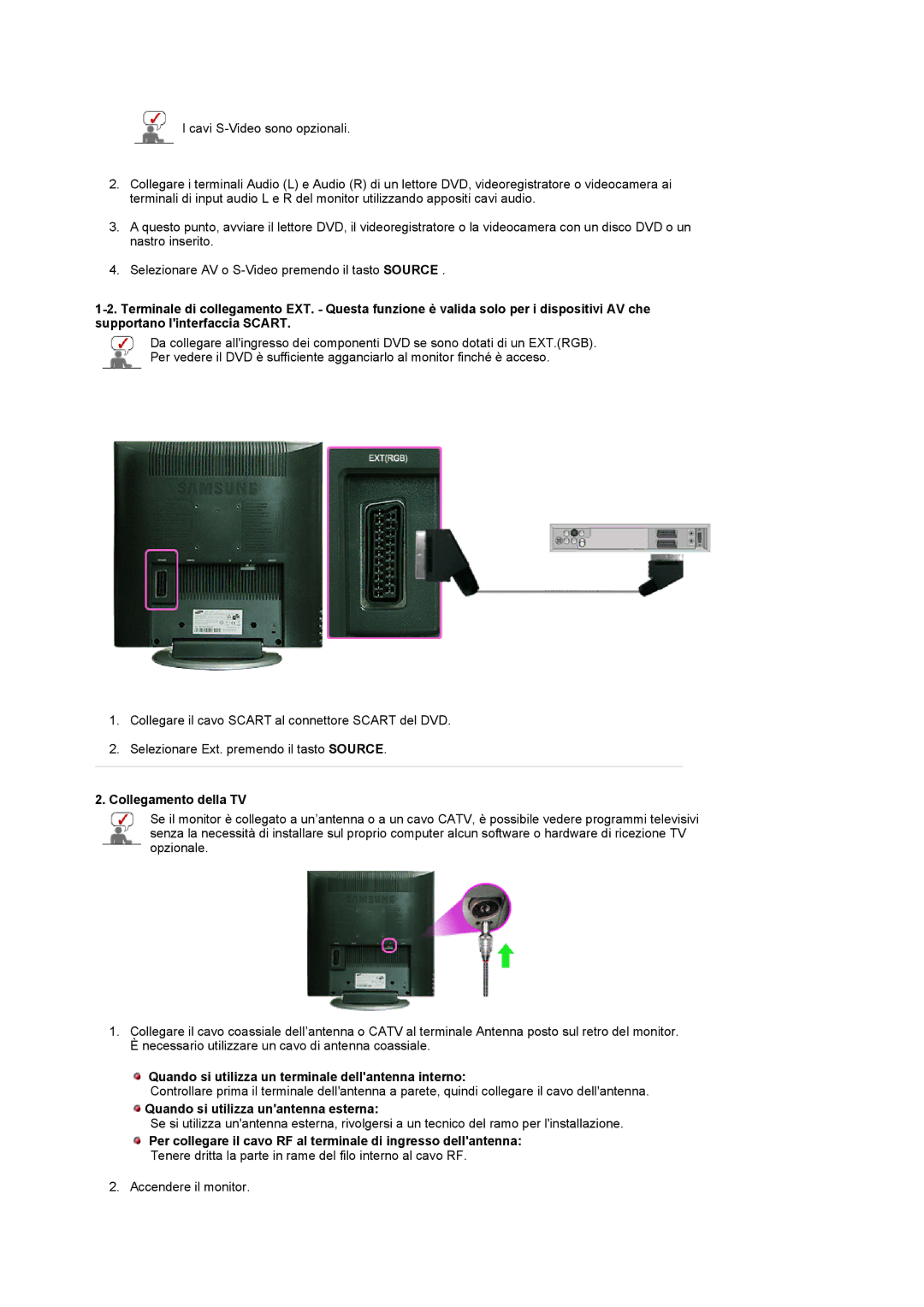 Samsung LS17MCASS/EDC manual Collegamento della TV, Quando si utilizza un terminale dellantenna interno 