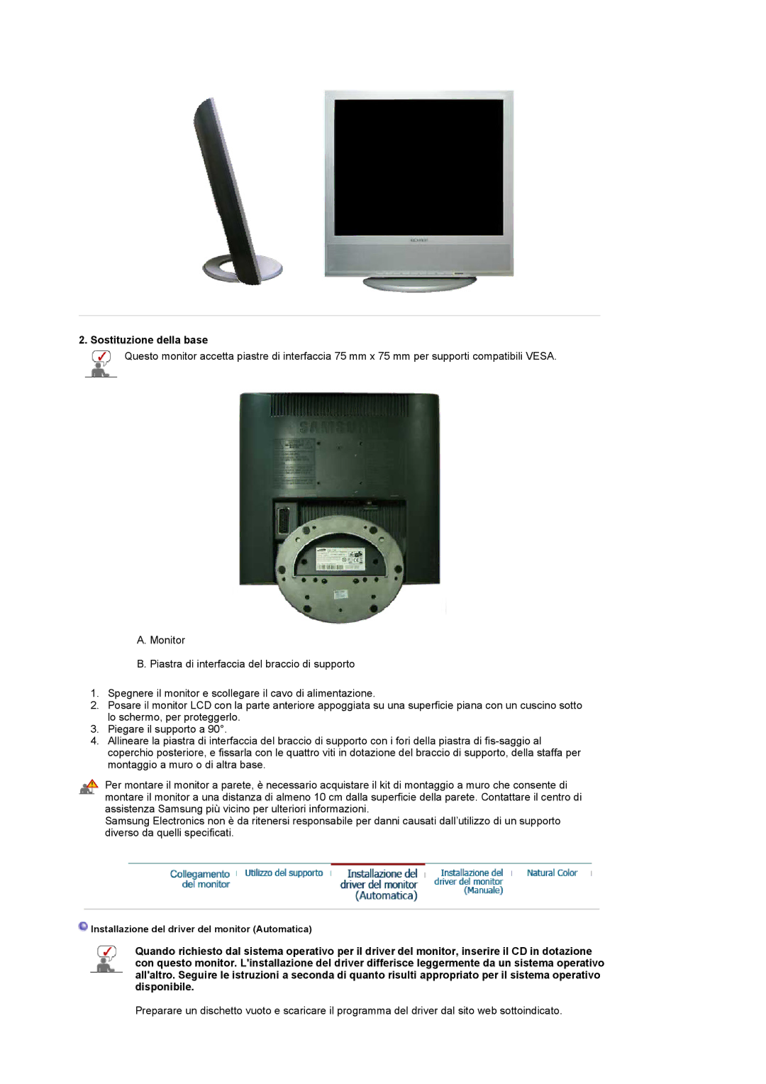 Samsung LS17MCASS/EDC manual Sostituzione della base 