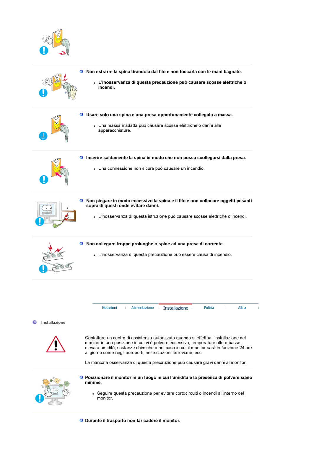 Samsung LS17MCASS/EDC manual Durante il trasporto non far cadere il monitor 