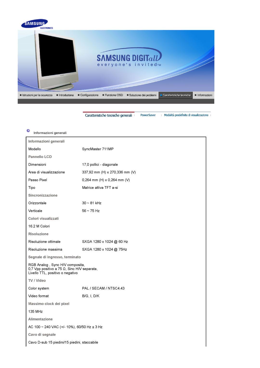 Samsung LS17MCASS/EDC manual Informazioni generali 