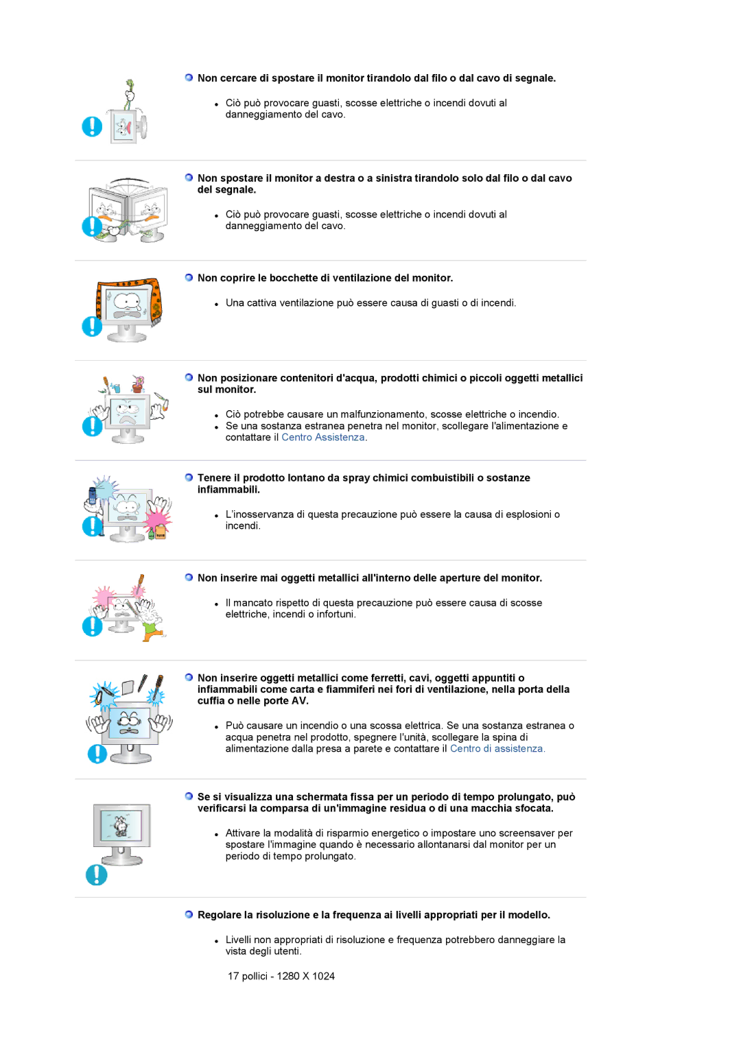 Samsung LS17MCASS/EDC manual Non coprire le bocchette di ventilazione del monitor 