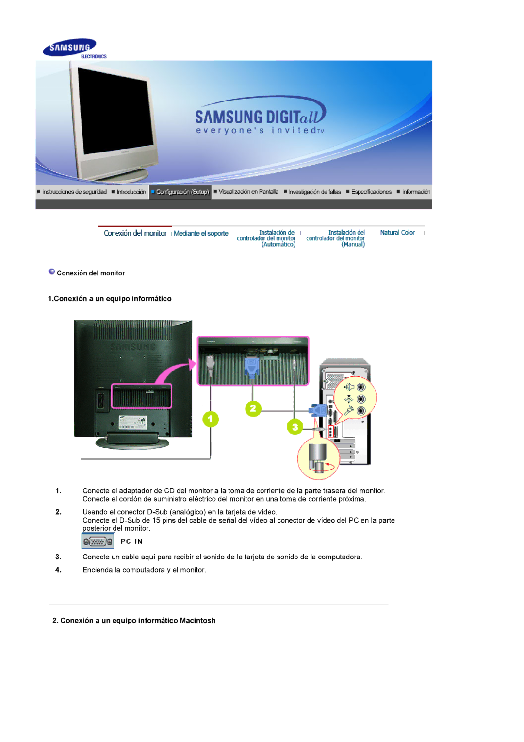 Samsung LS17MCASS/EDC manual Conexión a un equipo informático Macintosh 