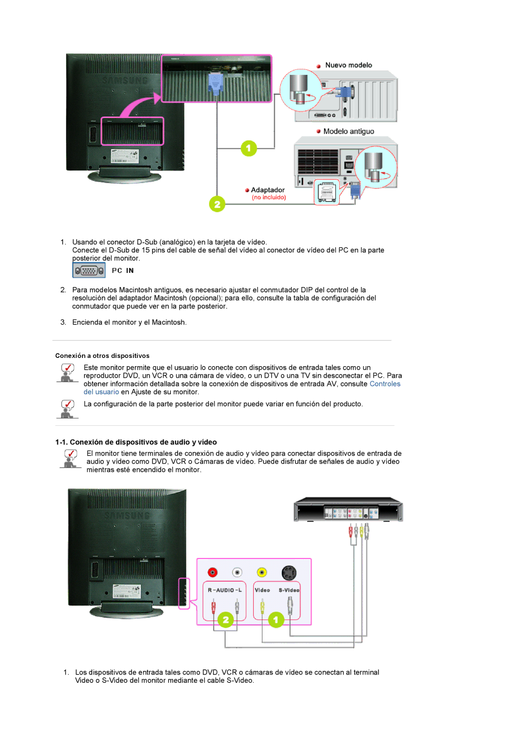 Samsung LS17MCASS/EDC manual Conexión de dispositivos de audio y vídeo 