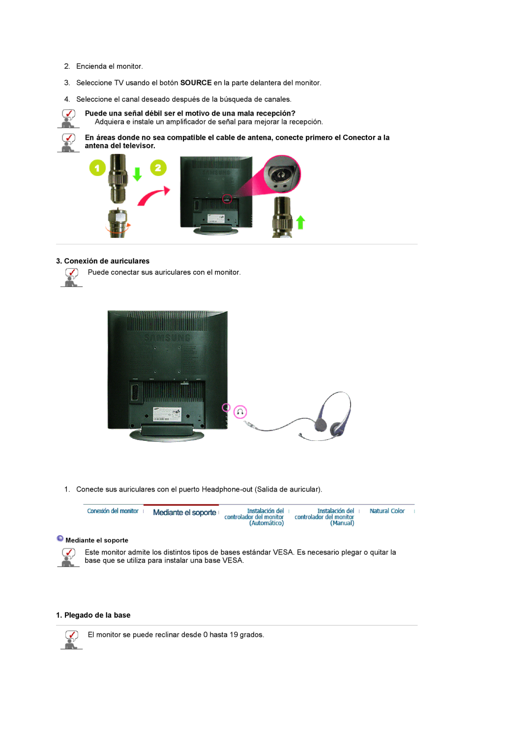 Samsung LS17MCASS/EDC manual Puede una señal débil ser el motivo de una mala recepción?, Plegado de la base 