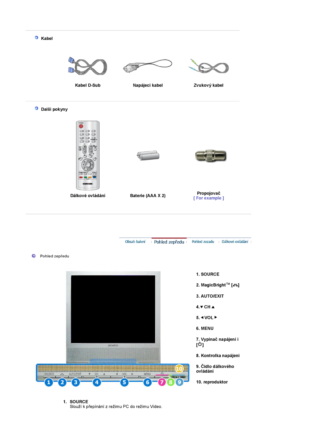 Samsung LS17MCASS/EDC manual Source, Auto/Exit, Menu 