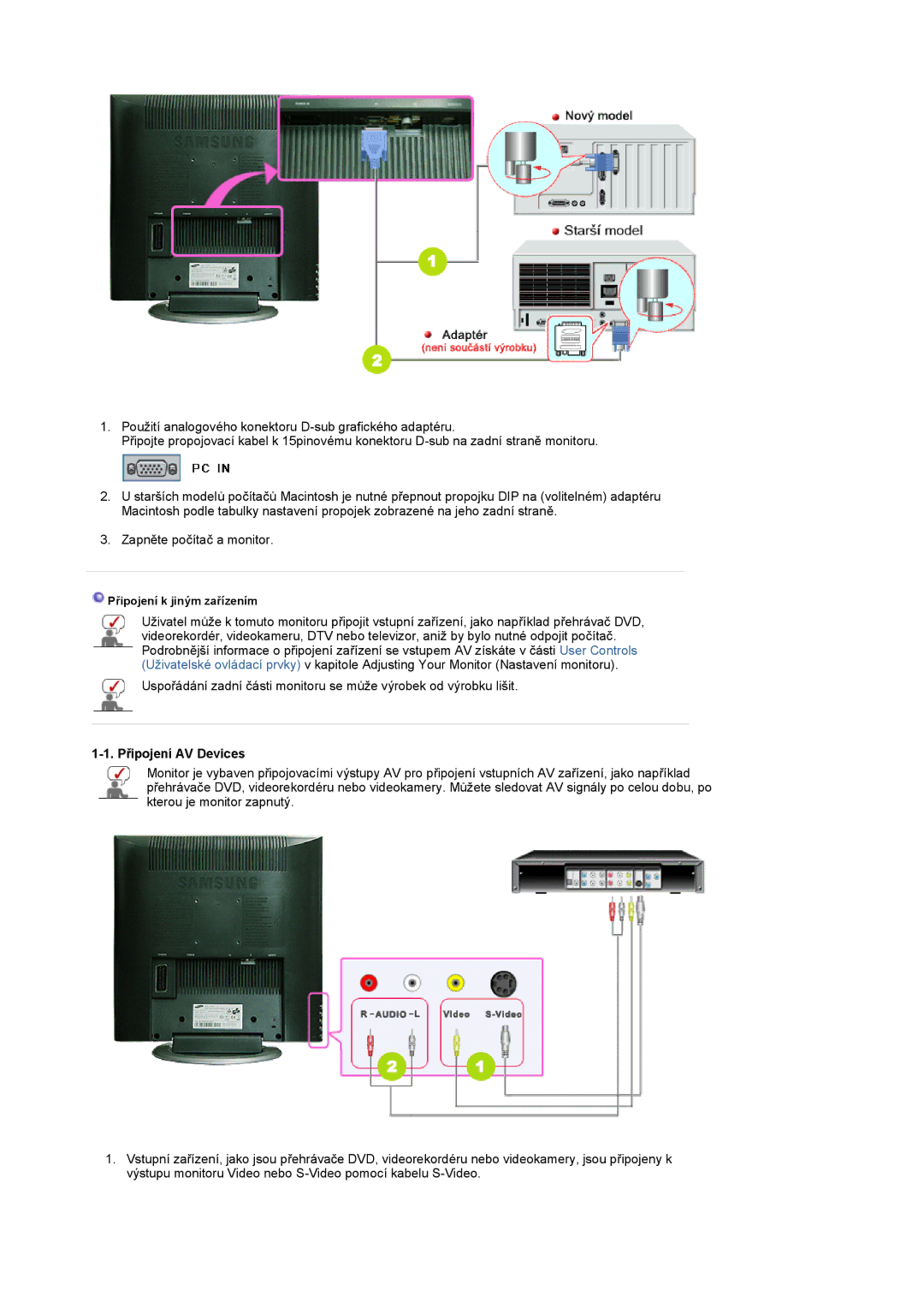 Samsung LS17MCASS/EDC manual Připojení AV Devices 