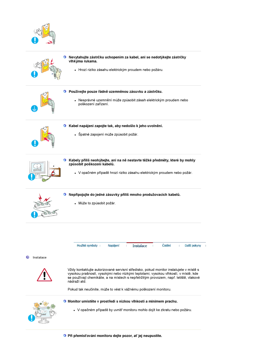 Samsung LS17MCASS/EDC manual Používejte pouze řádně uzemněnou zásuvku a zástrčku 