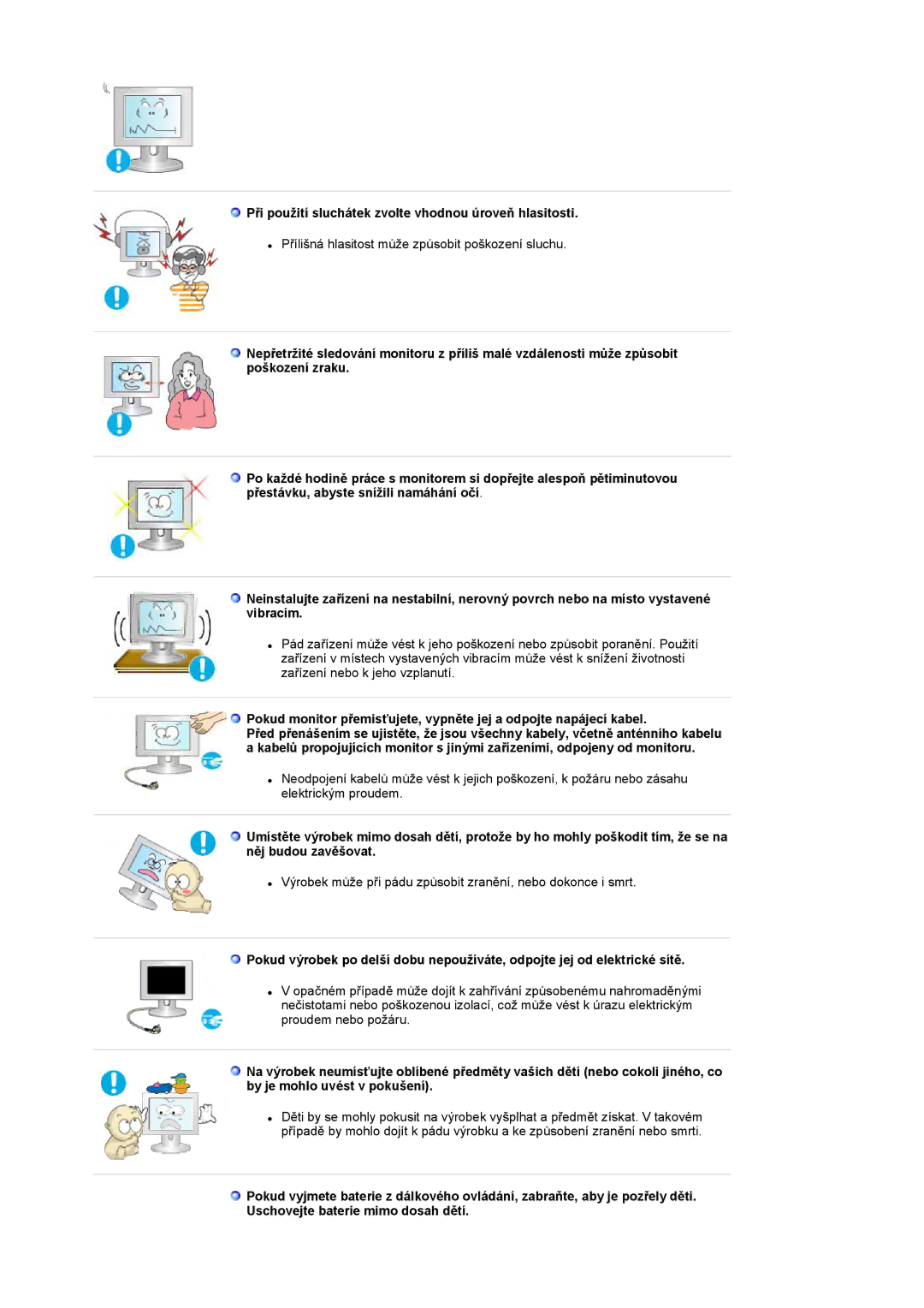 Samsung LS17MCASS/EDC manual Při použití sluchátek zvolte vhodnou úroveň hlasitosti 