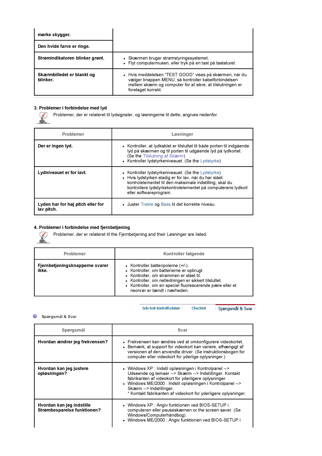 Samsung LS17MCASS/EDC Skærmbilledet er blankt og, Blinker, Problemer i forbindelse med lyd, Der er ingen lyd, Opløsningen? 