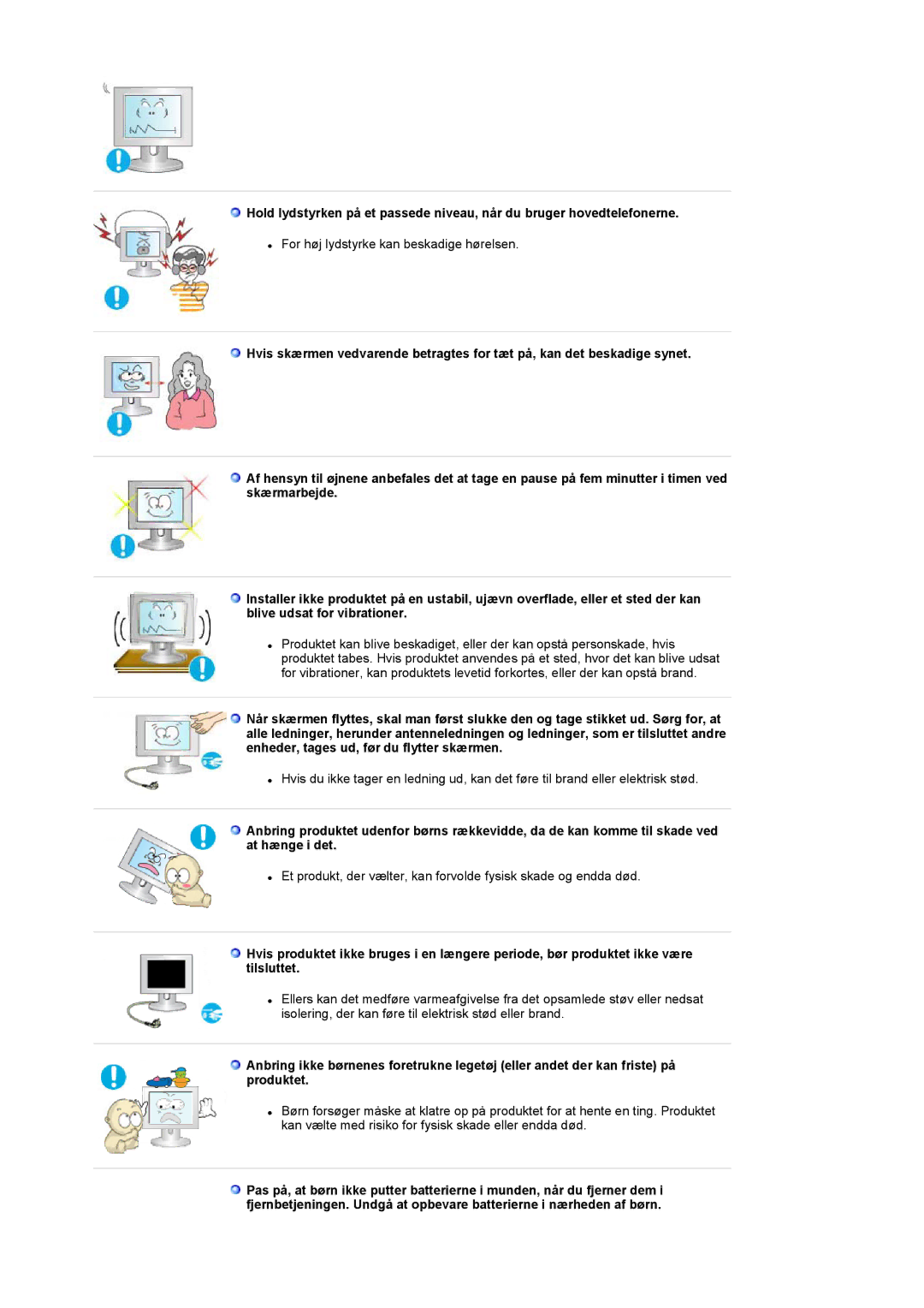 Samsung LS17MCASS/EDC manual For høj lydstyrke kan beskadige hørelsen 