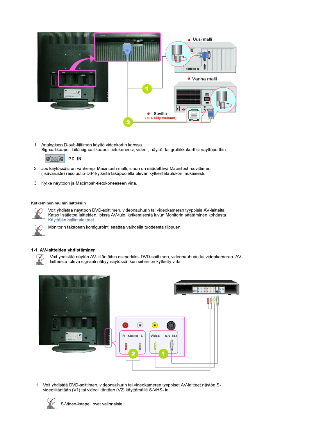 Samsung LS17MCASS/EDC manual AV-laitteiden yhdistäminen 