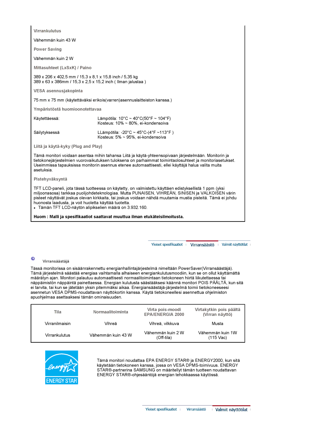 Samsung LS17MCASS/EDC manual Epa/Energia 