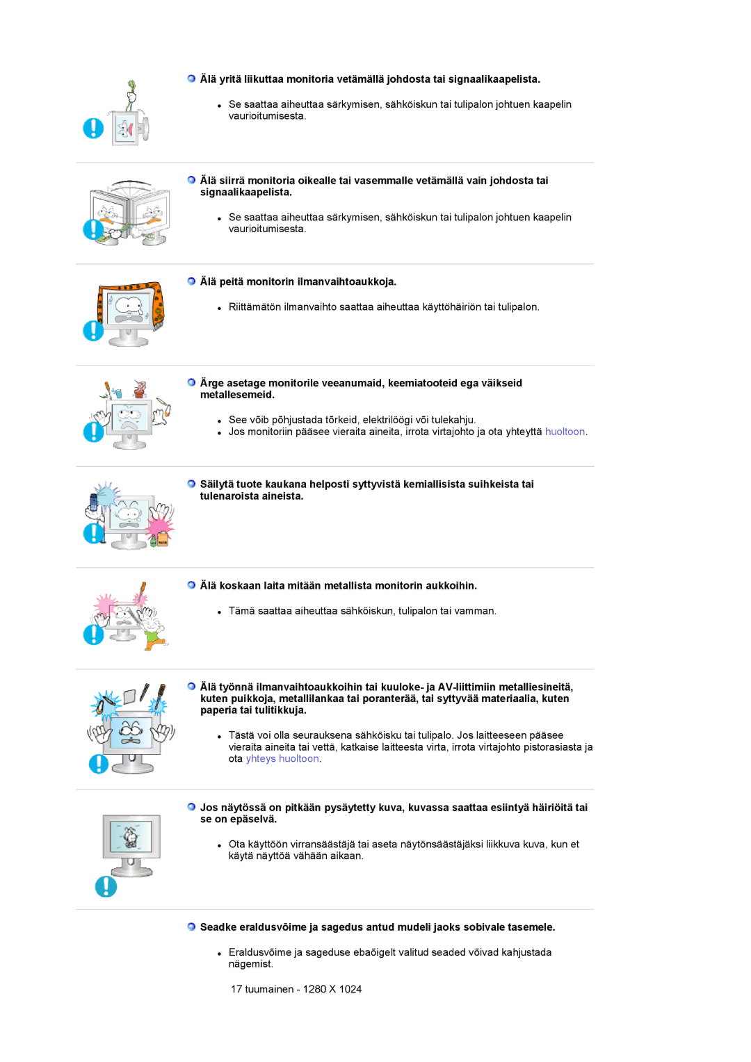 Samsung LS17MCASS/EDC manual Älä peitä monitorin ilmanvaihtoaukkoja 