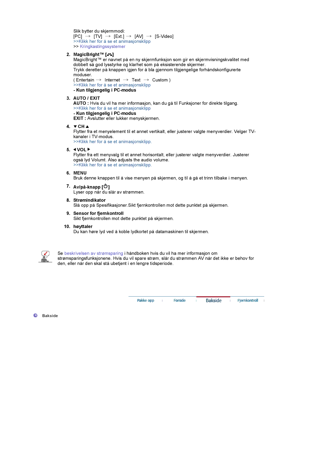 Samsung LS17MCASS/EDC manual Kun tilgjengelig i PC-modus, Auto / Exit, Av/på-knapp 