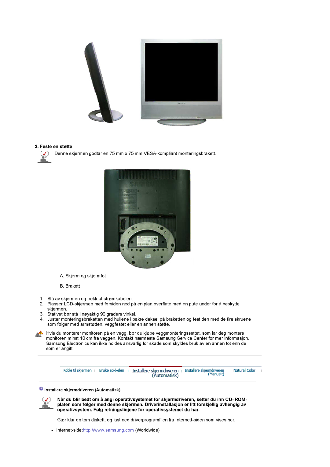 Samsung LS17MCASS/EDC manual Feste en støtte 