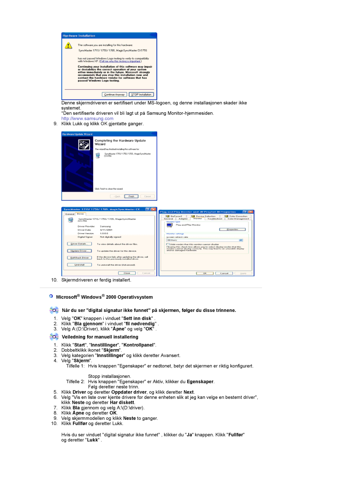 Samsung LS17MCASS/EDC manual Klikk Bla gjennom i vinduet fil nødvendig 