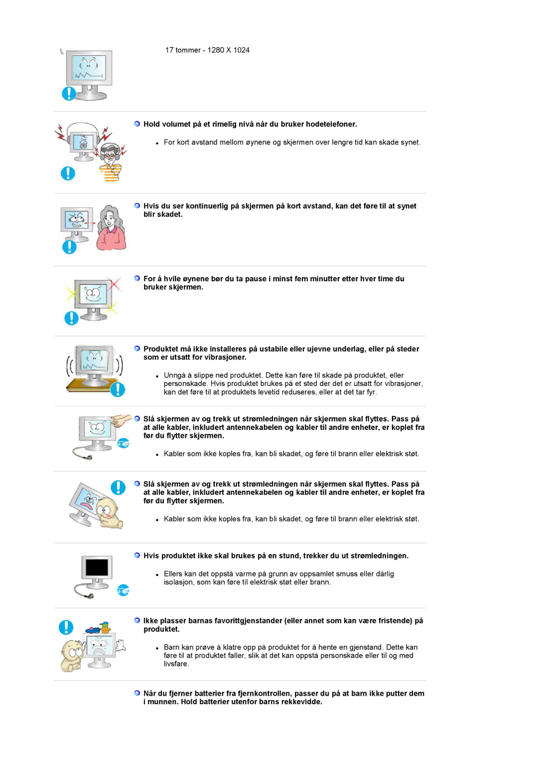 Samsung LS17MCASS/EDC manual Hold volumet på et rimelig nivå når du bruker hodetelefoner 