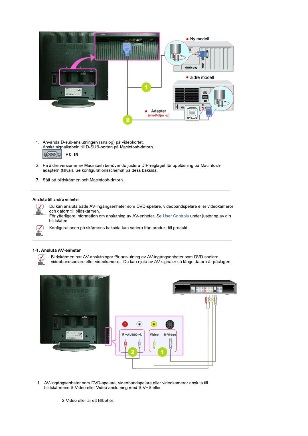 Samsung LS17MCASS/EDC manual Ansluta AV-enheter 