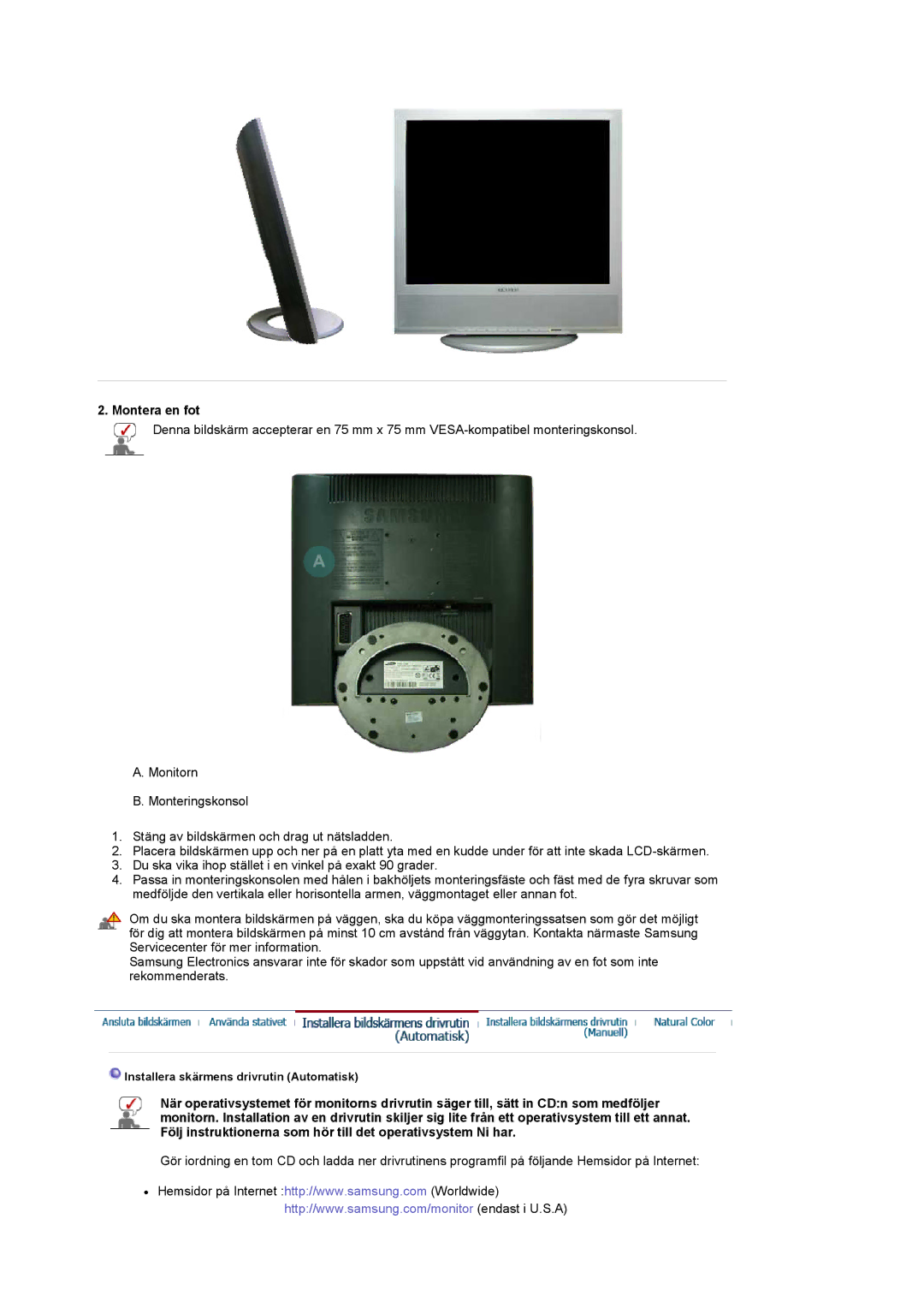 Samsung LS17MCASS/EDC manual Montera en fot 