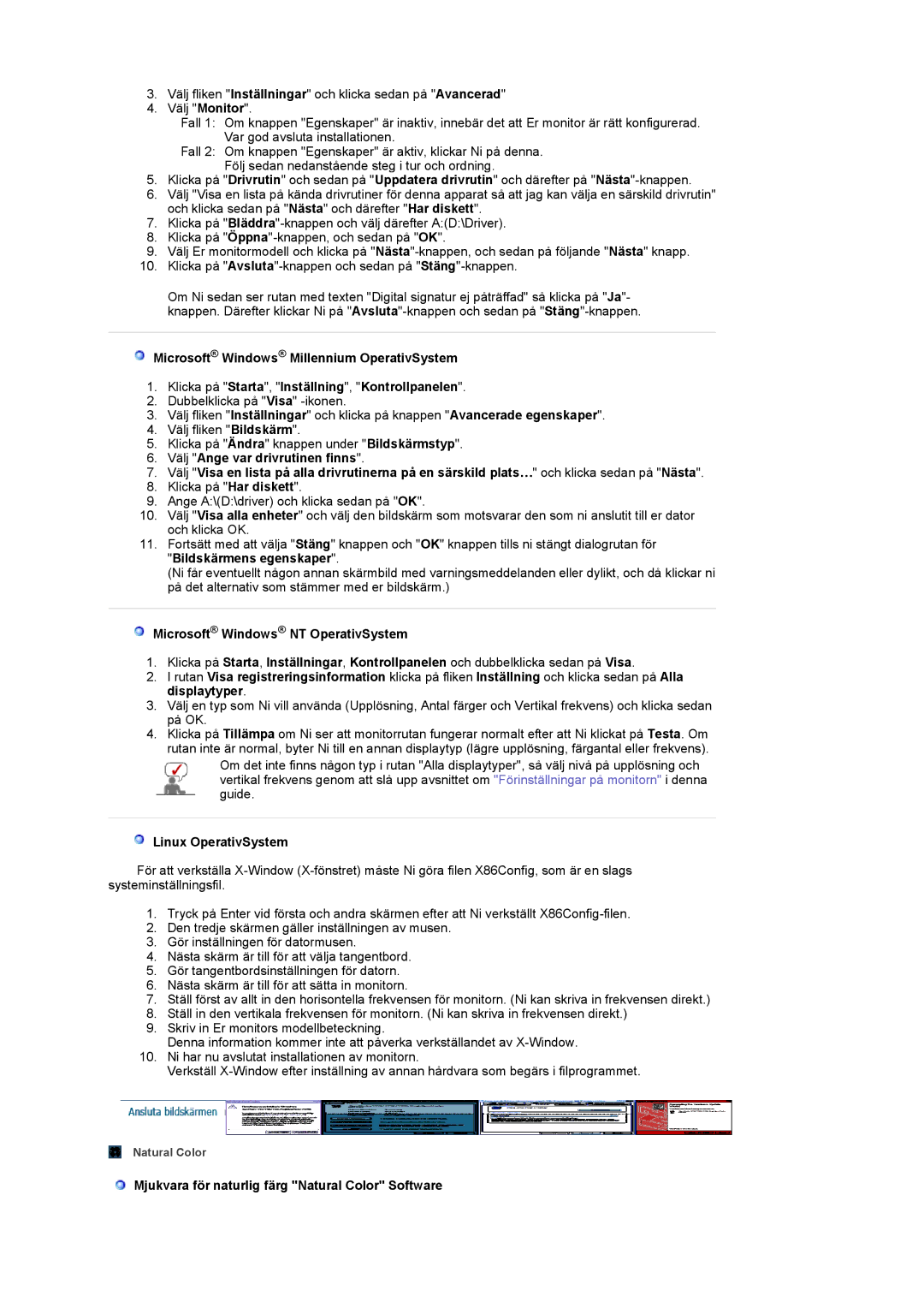 Samsung LS17MCASS/EDC manual Microsoft Windows NT OperativSystem, Linux OperativSystem 