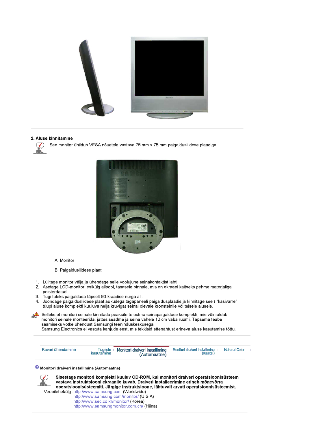 Samsung LS17MCASS/EDC manual Aluse kinnitamine 