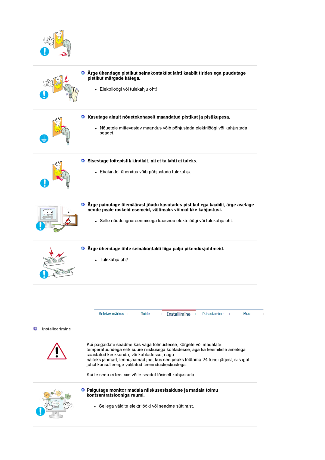 Samsung LS17MCASS/EDC manual Sisestage toitepistik kindlalt, nii et ta lahti ei tuleks 