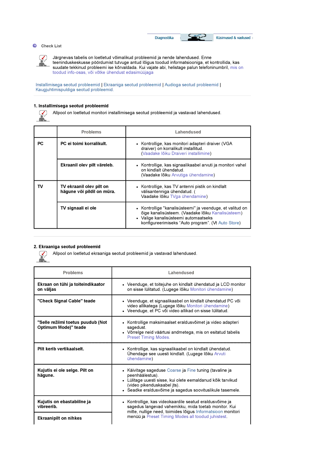 Samsung LS17MCASS/EDC manual Installimisega seotud probleemid, PC ei toimi korralikult, Ekraanil olev pilt väreleb 