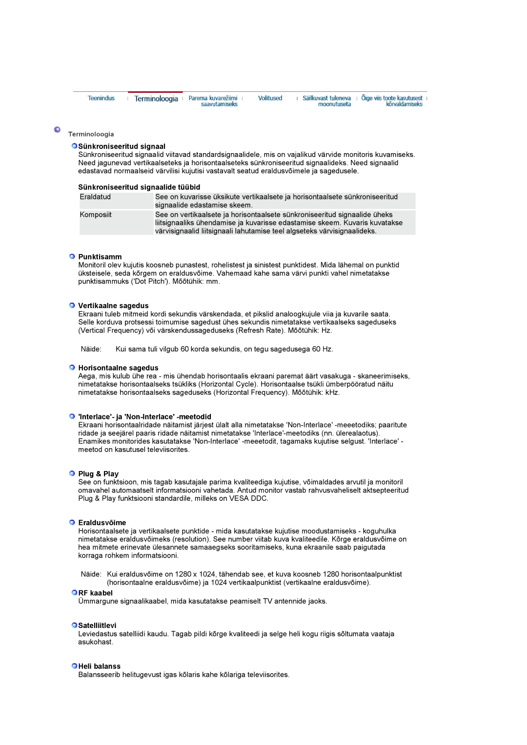 Samsung LS17MCASS/EDC manual Sünkroniseeritud signaalide tüübid, Punktisamm, Vertikaalne sagedus, Horisontaalne sagedus 