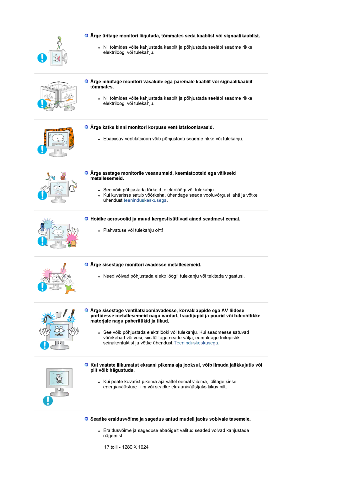 Samsung LS17MCASS/EDC manual Ärge katke kinni monitori korpuse ventilatsiooniavasid 