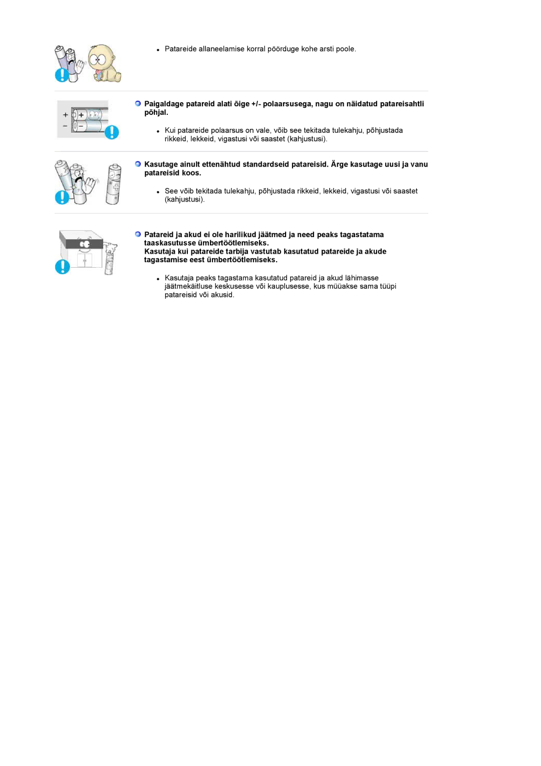 Samsung LS17MCASS/EDC manual Patareide allaneelamise korral pöörduge kohe arsti poole 