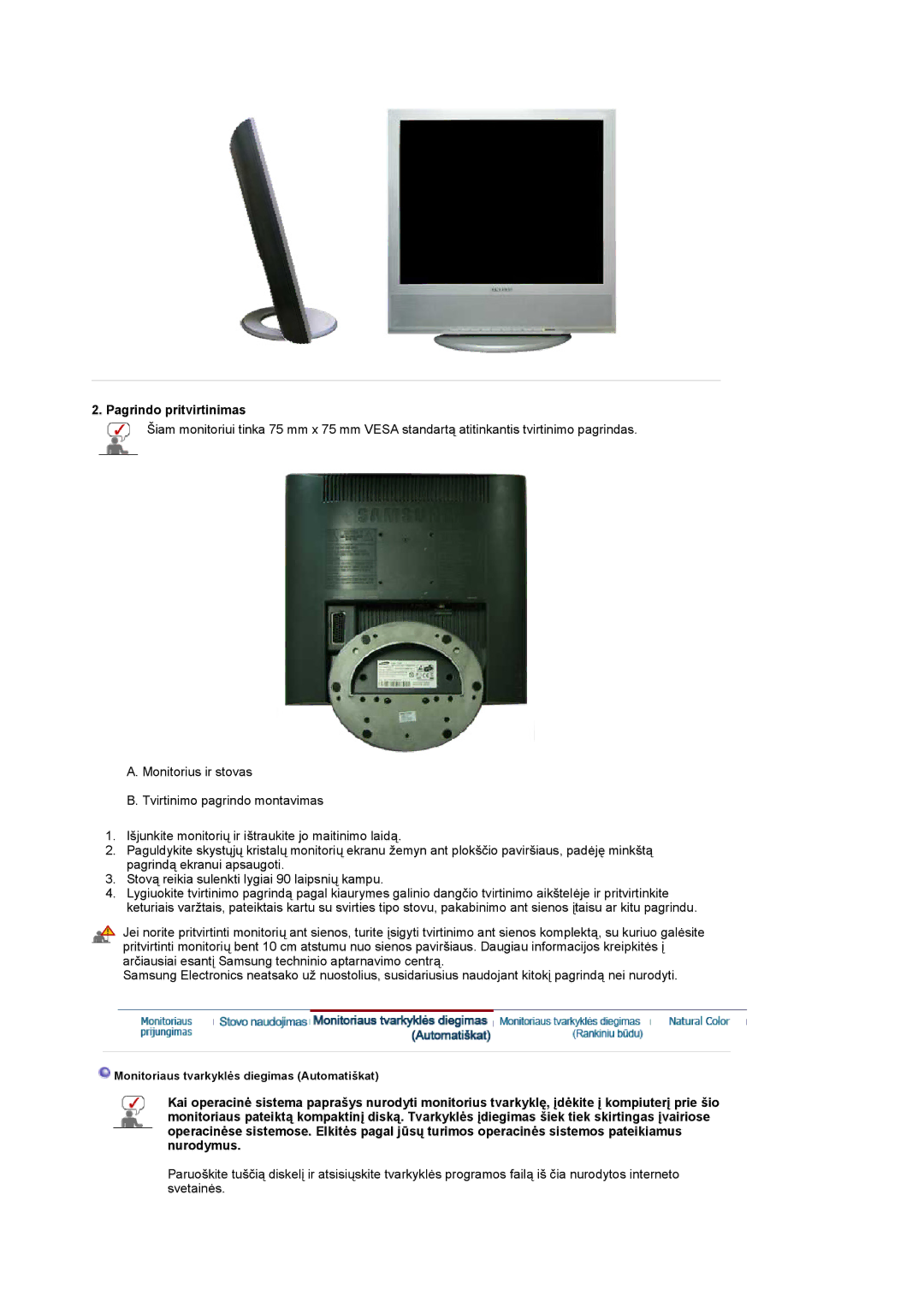 Samsung LS17MCASS/EDC manual Pagrindo pritvirtinimas 