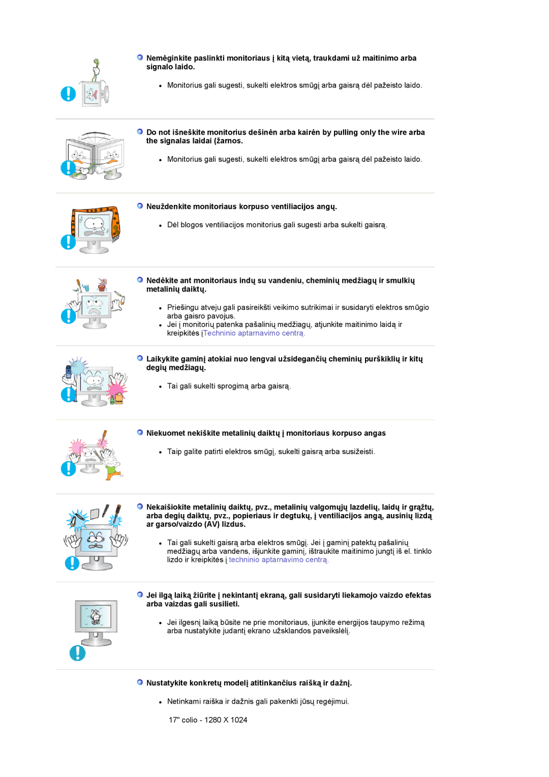 Samsung LS17MCASS/EDC manual Neuždenkite monitoriaus korpuso ventiliacijos angų 