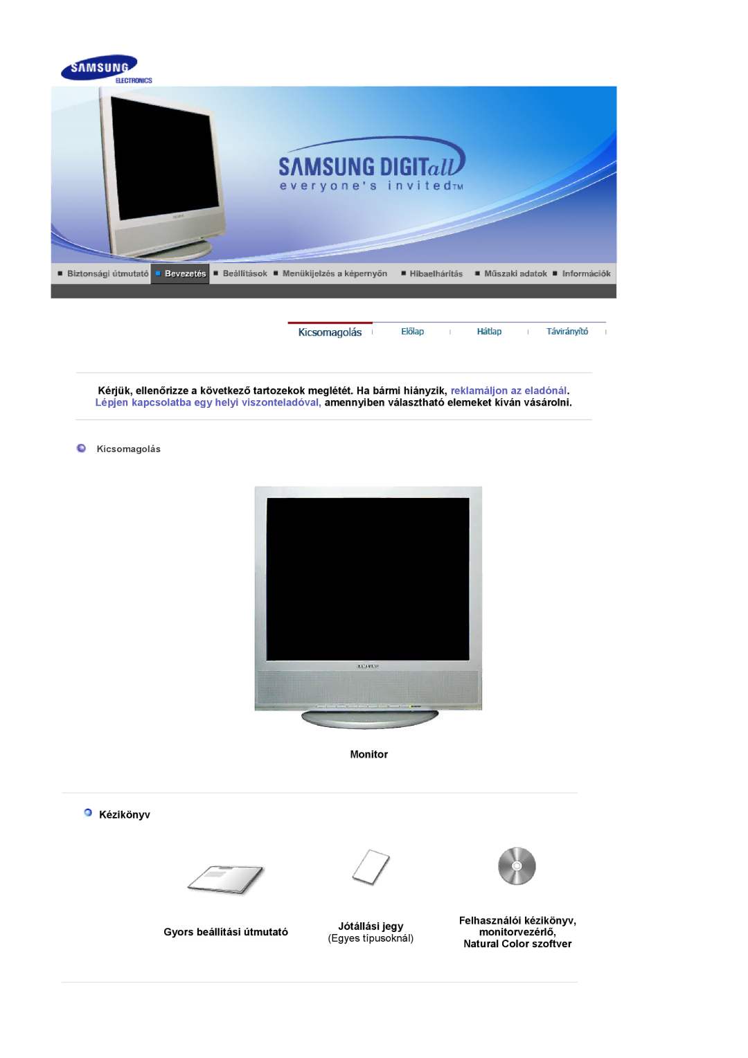 Samsung LS17MCASS/EDC manual Monitor Kézikönyv Gyors beállítási útmutató, Egyes típusoknál 