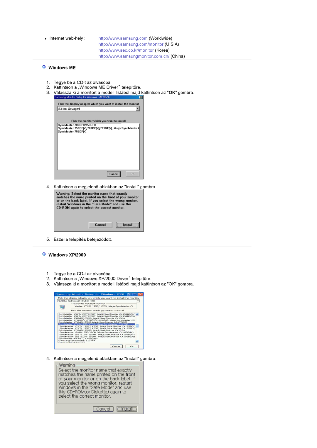 Samsung LS17MCASS/EDC manual Windows ME, Windows XP/2000 